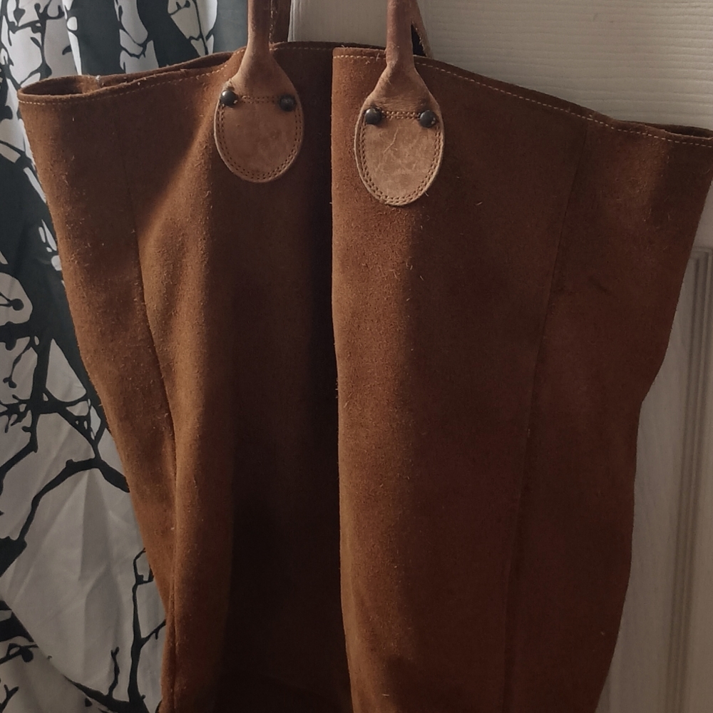Brookestone N.H Suede Leather Tan Unisex Vintage Rare Tote Bag w Natural Wear
